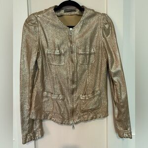 GIORGIO BRATO Metallic Gold Biker Jacket Classy EU Size 44 US 8 Medium